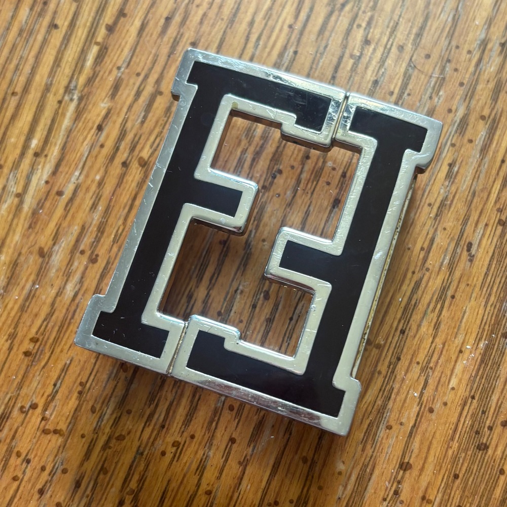 Fendi FF Zucca Logo Belt Buckle ONLY Silver Black Made in Italy - Picture 9 of 10